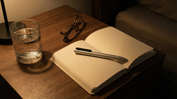 Flowtica Scribe pen on a desk in a minimal workspace