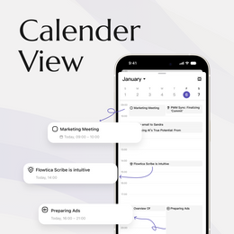 Flowtica app calendar view organizing meeting notes by date