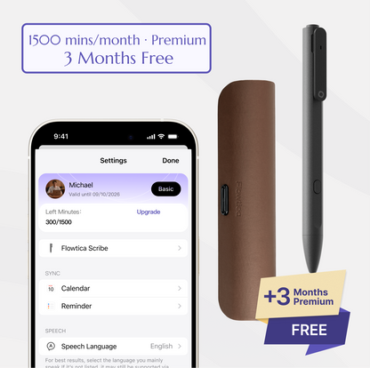 AI Pen | Flowtica Scribe Intelligent Note-Taking Recording Pen & Charging Case