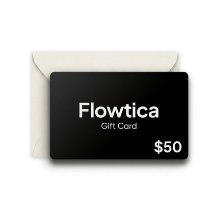 Flowtica gift card on white background
