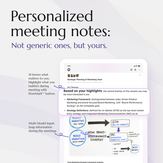 Flowtica app showing personalized AI meeting notes
