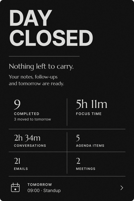 Verso displaying an end-of-day summary
