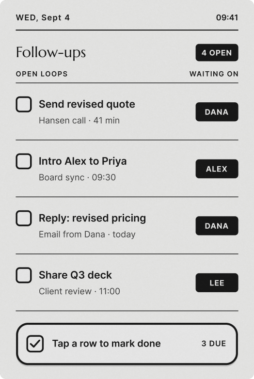 Verso displaying a to-do list