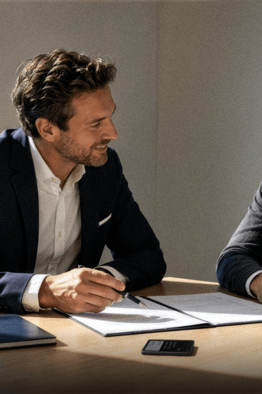Financial advisors reviewing documents with Verso