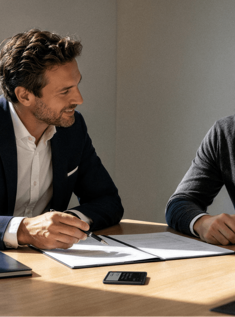 Financial advisors reviewing documents with Verso