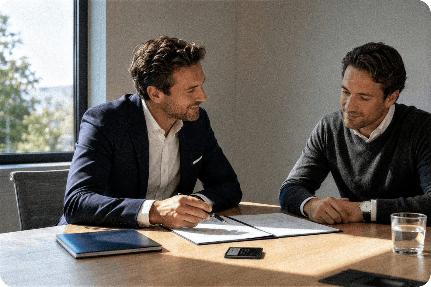Two professionals having an in-person conversation recorded by Verso