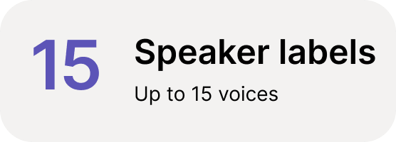 15 speaker labels — Up to 15 voices.